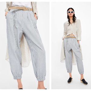 ZARA Striped Slouchy Trouser Paper Bag Waist NN53